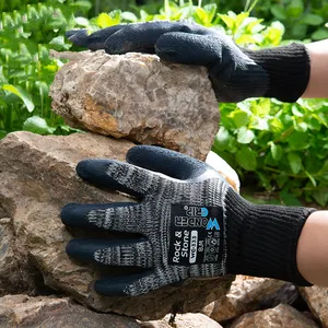 WG-333 Rock & Stone強化ラテックスしわ作業用手袋黒と白のポリエステル綿/天然ラテックス作業用手袋