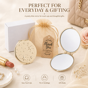 Wholesale Custom Logo Gold Metal Star Engraved Pocket Vanity <b>Mirror</b> Gift Set Organza Bag Thank You Tag Bridal Shower Wholesale - Product Image 1