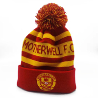 100% Acryl Jacquard gestreepte pompon beanie, op maat gebreide wintermuts met logo voor unisex buitengebruik