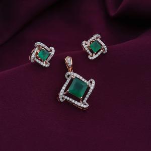 Premium Handmade Moissanite Diamond Pendant & Earring <b>Set</b> with <b>Green</b> Stone & Tarnish Resistant for Daily Wear & Special Occasion - Product Image 1