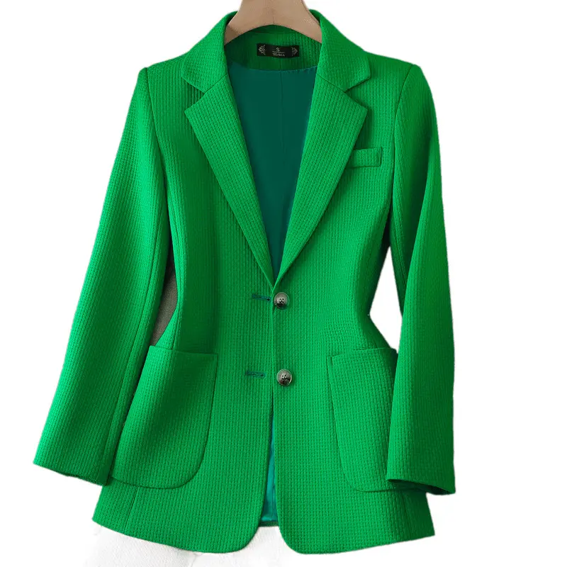 Vetement Femme Moda Verde Bolsos Oficiais Manga Longa Inverno Plus Size Casacos Femininos Para Senhoras Blazer