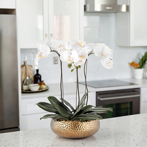 Pot de fleurs enduit de poudre d'orchidées en soie blanches artificielles européennes pour la maison Table centres de table élégants décoration de sol - Product Image 1