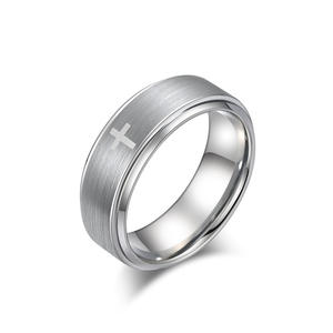 Tungsten Steel Cross <b>Ring</b> 8mm Black Laser Engraved Fashion Simple Design Women's Gift Jewelry - Product Image 5