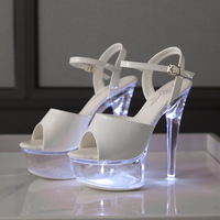 Sandales à talons hauts de 15 cm pour boîte de nuit, chaussures de spectacle imperméables à plateforme lumineuses pour femmes pour la danse sur barre