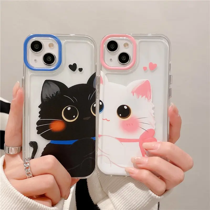 INS Cute Cartoon Cat Phone Case For iPhone 14 12 13 11 Pro Max 14 Plus Acrylic Shockproof Back Cover