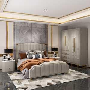 Lit en cuir moderne en acier inoxydable doré de luxe ensemble de meubles de chambre à coucher <span class=keywords><strong>king</strong></span> size et reine <span class=keywords><strong>taille</strong></span> disponible - Product Image 5