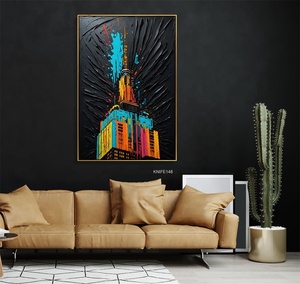 Pintura al óleo gruesa Arte 3D Cuchillo dorado Pintura Arquitectura urbana Decoración moderna para el hogar Arte de la pared Pintura dibujada a mano - Product Image 1