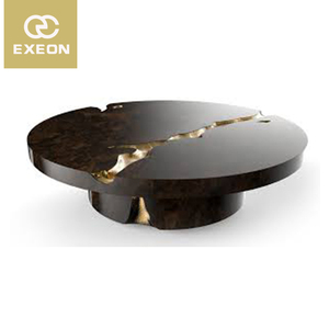 Large Round Luxury Italy Natural Stone <strong>Copper</strong> Modern Wood Designer Center Square Coffee <strong>Table</strong> - Product Image 5