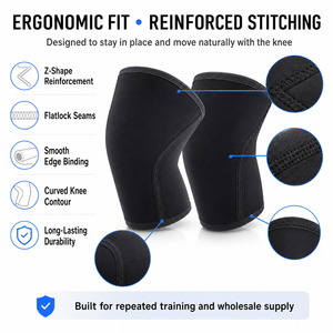Genouillère de compression en néoprène de 5/7 mm d'épaisseur avec <span class=keywords><strong>protection</strong></span> professionnelle pour le <span class=keywords><strong>CrossFit</strong></span> et la musculation - Unisexe, logo personnalisé disponible - Product Image 3