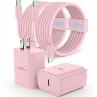 Bloc de charge USB-C super rapide 45W avec câble extra long de 10 pieds pour téléphone 17/16 Pro Max/Plus/15 Series - Violet
