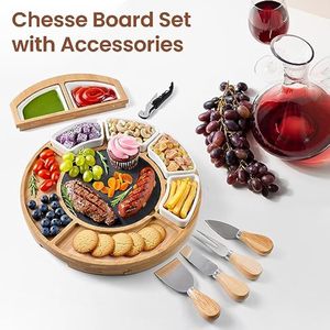 Juego de tablas de queso de bambú y madera, bandeja para delicatessen y bandeja para servir, compartimentos domésticos con bandeja para cubiertos, tabla de frutas para cocina - Product Image 3