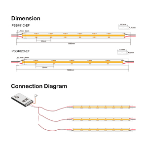 Tira de LED Impermeable IP68 PSB482C-EF DC24V 480LEDs 10W/M Ra≥90 >100LM/W 2700K-6500K Cinta de Iluminación Decorativa Flexible - Product Image 4