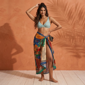 Pareo de Playa Personalizado con Estampado Tropical para Mujer, Cubre Traje de Baño, Mezcla de Poliéster y Algodón, Ancho de 58/60 Pulgadas - Product Image 1