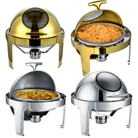 Plats de service ronds pour hôtels et traiteurs, en acier inoxydable doré, avec couvercle en verre hydraulique, chauffe-plats pour buffet
