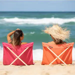 Disesuaikan portabel lipat perjalanan pantai luar ruangan kanvas selimut kursi malas, pasir berkelanjutan rumput taman piknik kursi Kemah kembali