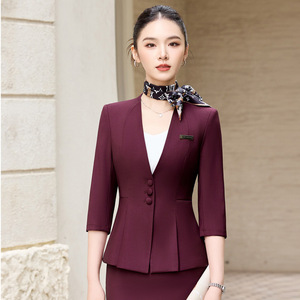 Women's Blue Suit Set Short Skirt Professional Reception Uniform Business Work Wear - Product Image 3