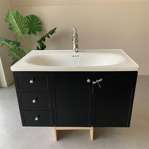 Modern Bathroom Vanity With Ceramic Basin Rectangular <b>Floor</b> <b>Standing</b> 48 In MDF Cabinet Painted Finish Contemporary Design - Product Image 2