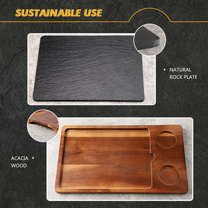 Vente en gros directe d'usine COSEN Ensemble de vaisselle de restauration écologique en <span class=keywords><strong>ardoise</strong></span> naturelle avec planche de service en bois pour le camping - Product Image 2