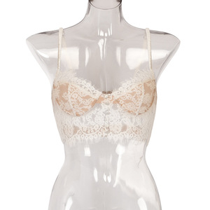 Mujeres regordetas Sexy Madura Tallas grandes Casual Cuello en V Lencería transparente Sólido Corto Tan Crop Top Sujetador de encaje de espagueti - Product Image 5