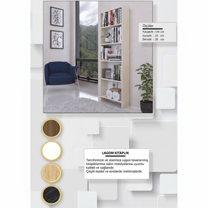 Lagom, librería independiente moderna de MDF de 5 niveles, organizador de almacenamiento de madera estrecho con respaldo cerrado para el hogar, la oficina o la sala de estar - Product Image 1
