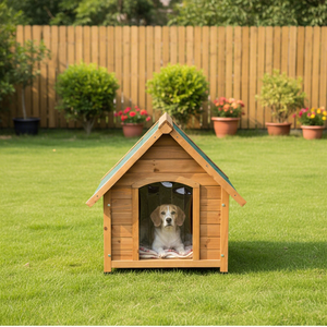 En stock, maison pour chien en bois écologique avec motif imprimé, design carré tendance, intérieur/extérieur - Product Image 2