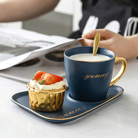 Tasse à café et à thé en céramique émaillée et couleur matte, avec logo doré personnalisé de style nordique, assiette pour biscuits, soucoupe