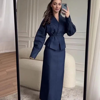 R-428 Ensemble jupe et cardigan décontracté à lacets pour femme, style modeste et élégant, respirant, idéal pour l'été