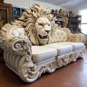 Sofá Seccional de Cuero Genuino con Cabeza de León Tallada, Estilo Europeo Antiguo, Muebles de Lujo para Sala de Estar - Product Image 3