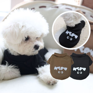 Cute <b>Dog</b> Hoodie Meow Print Black Brown Polyester Pet <b>Clothes</b> <b>for</b> <b>Small</b> <b>Dogs</b> Cats All Seasons Warm Cozy Fit - Product Image 2