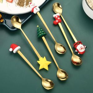 Juego de Cubiertos Navideños de Acero Inoxidable 304, Cuchara de Café con Diseño de Muñeca de Dibujos Animados, Cuchara de Postre de Papá Noel, Tenedor de Frutas con Caja de Regalo - Product Image 5