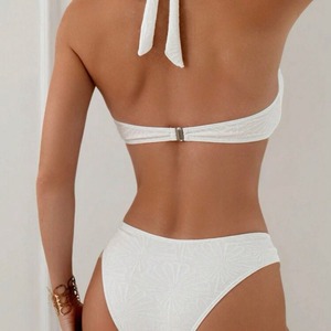 Conjunto de Bikini Sexy con Cuello Halter para Mujer, con Recorte en Forma de Corazón, Espalda Descubierta, Traje de Baño de 2 Piezas, Blanco y Negro, Ropa de Playa de Secado Rápido, Spandex/Poliéster - Product Image 2