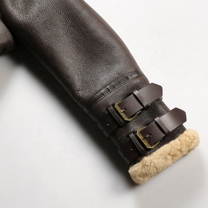 Hiver Personnalisé OEM <span class=keywords><strong>B3</strong></span> Shearling Warm Smart Casual Bomber Vintage Aviator Vestes en cuir de mouton en laine marron pour hommes en fourrure véritable - Product Image 6