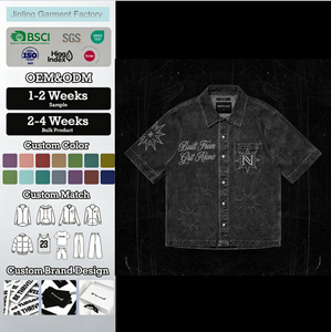 Camiseta OEM 100% Algodón con Lavado Ácido, Camisas Vaqueras de Mezclilla con Botones y Bordado Personalizado para <span class=keywords><strong>Hombre</strong></span>, Polo con Logotipo, Camisetas Oversize 300 - Product Image 1