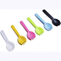 Fabrieksgroothandel Verdikte Wegwerp Eetgerei van Voedselveilig Kunststof, Cakevork en -lepel Set, Fruit Snack Bestek Zwart/Blauw/Roze, 100 stuks
