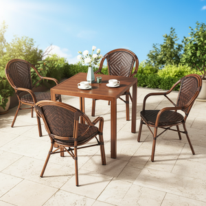 Chaise de <span class=keywords><strong>bistrot</strong></span> en rotin tressé de style <span class=keywords><strong>vintage</strong></span> et <span class=keywords><strong>table</strong></span> en aluminium utilisées dans les restaurants - Product Image 3