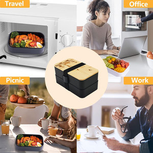 Boîte à lunch en bambou à double couche avec compartiments de conservation, couvercle pratique transfrontalier pour les étudiants et les employés de bureau - Product Image 4