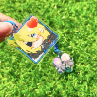 Porte-clés personnalisé de personnage de dessin animé de charme de feuille d'or de timbre chaud acrylique avec des cadeaux en gros plus lisses de tranchant