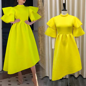 ชุดเดรสสำหรับงานปาร์ตี้ S-5XL สง่างามสำหรับผู้หญิงชุดเดรสแขนยาวทรงใบ<span class=keywords><strong>บัว</strong></span>คู่สีทึบเดรสไซส์ใหญ่พิเศษ - Product Image 5