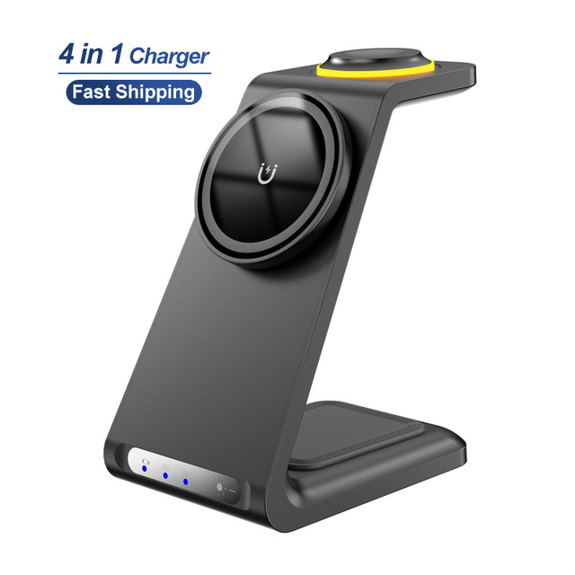 Schitec 15W Max Wireless Charger Display With Soft Light 3 in 1 Strong Magnetic Wireless Charger for I Series Device
