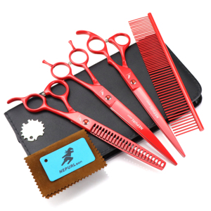 8.0 pouces 4 ciseaux ensemble haut de gamme toilettage pour animaux de compagnie coupe droite coupe pliée ciseaux en forme d'animal en arête de poisson 4 ciseaux ensemble - Product Image 4