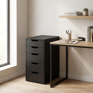 Armoire de classement en bois noir, design moderne, 5 tiroirs pour bureau à domicile - Product Image 1