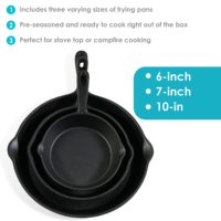 3 buah Set peralatan masak besi cor, Set panci penggorengan datar, Set wajan penggorengan tugas berat
