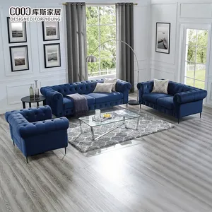 Modern American Classics Chesterfield Design Bulle Velvet Fabric Living Room Couch Sofa Set Furniture