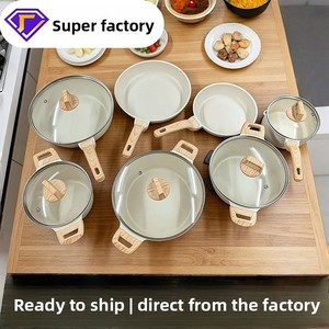Juego de utensilios de cocina antiadherentes de piedra Maifan con tapas de vidrio y asas resistentes al calor, 3 o 5 piezas, ollas y sartenes de cocina <span class=keywords><strong>para</strong></span> comercio transfronterizo - Product Image 2