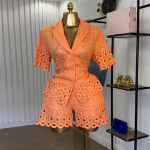 Nouvelle Collection Été – Ensemble Décontracté Femme Style Européen et Américain – Chemise à Revers Manches Courtes Creuses Teinte Unie - Product Image 1