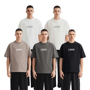 T-shirts en gros col montant qualité en détresse broderie personnalisée Vintage Streetwear épaule tombante Boxy t-shirt surdimensionné - Product Image 1