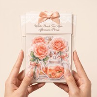 Autocollants 3D en papier Washi esthétiques personnalisés, motif pêche blanche et rose, pour scrapbooking, avec encre cristalline, pack d'autocollants pour album.