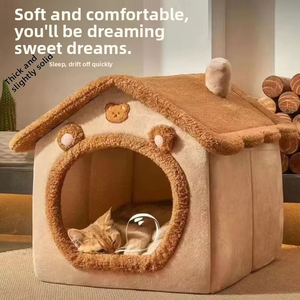 Lit <span class=keywords><strong>pour</strong></span> chien et <span class=keywords><strong>chat</strong></span> <span class=keywords><strong>de</strong></span> luxe, universel quatre saisons, en velours, fermé, style villa, amovible et lavable - Product Image 2
