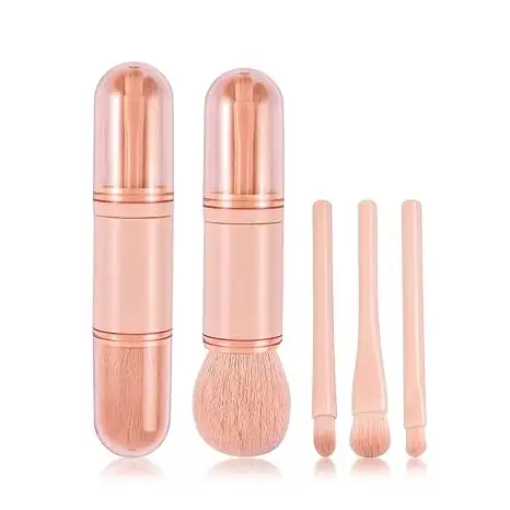 Ensemble de pinceaux de maquillage portables 4 en 1 Outil de cosmétiques de voyage Mini pinceaux cosmétiques rétractables pour le visage Pinceau d'ombre à paupières pour les lèvres