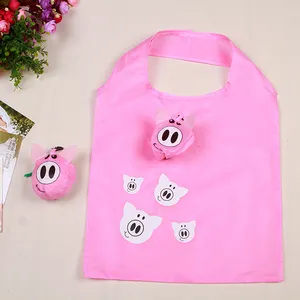 Nueva bolsa de compras con estampado de cerdito reciclado de comestibles, bolsa de compras de poliéster plegable para supermercado - Product Image 1